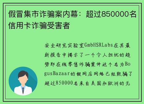 假冒集市诈骗案内幕：超过850000名信用卡诈骗受害者