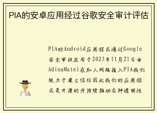 PIA的安卓应用经过谷歌安全审计评估